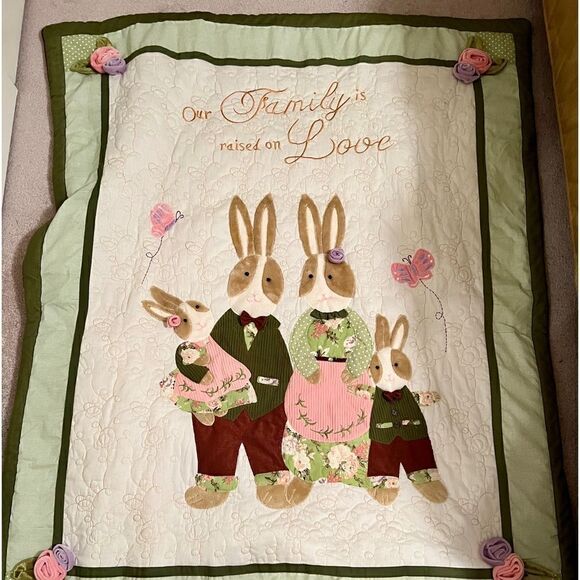 NWOT Bunny Rabbit Family Baby Quilt 60" x 50" - Picture 1 of 2